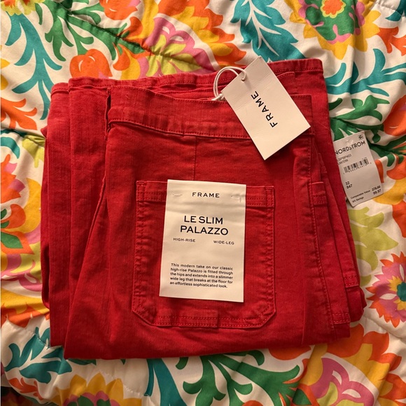 Frame Denim Denim - FRAME Le Slim Palazzo Wide-Leg Pants in Red sz32